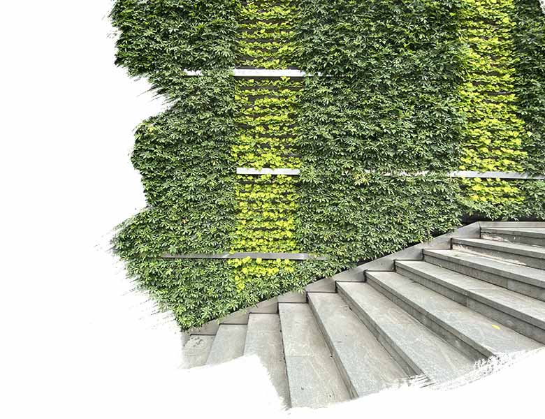 staircases in office space with greenary to control carbon emission