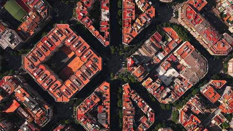 Aerial shot of European city