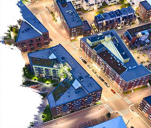 Aerial view of brand new apartment buildings in Kalasatama district, Helsinki, Finland.